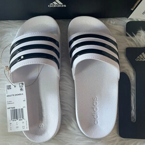 NWT Adidas Slides Youth size 2 in black and white